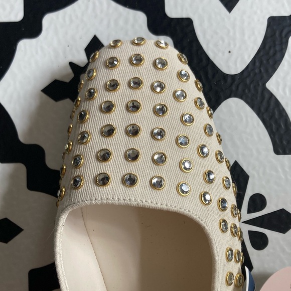 Camila Coelho Princess Cream Studded Mary Jane Flats Canvas Jewel Embellishments - Picture 11 of 11